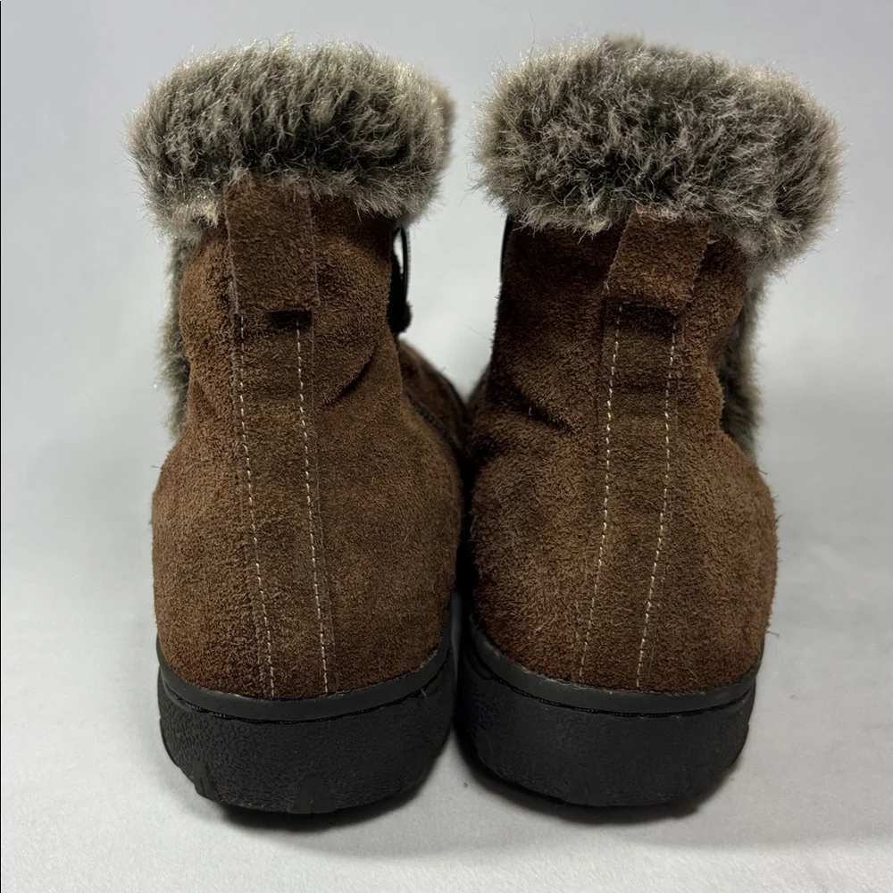 Leather Suede Winter Boots Ankle Faux Fur Accent **